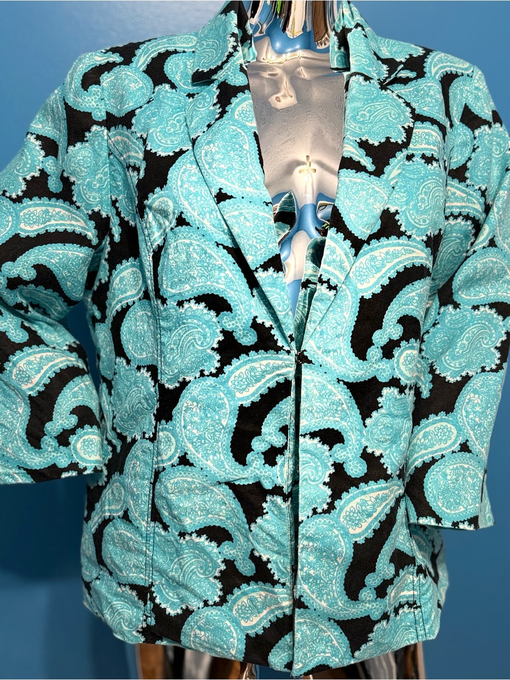 Kim Rogers Turquoise and Black Paisley Blazer